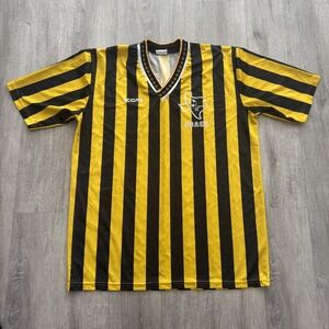 Vintage Score Mens XL Yellow Black Stripe SAYSA Texas Coach Soccer Jersey